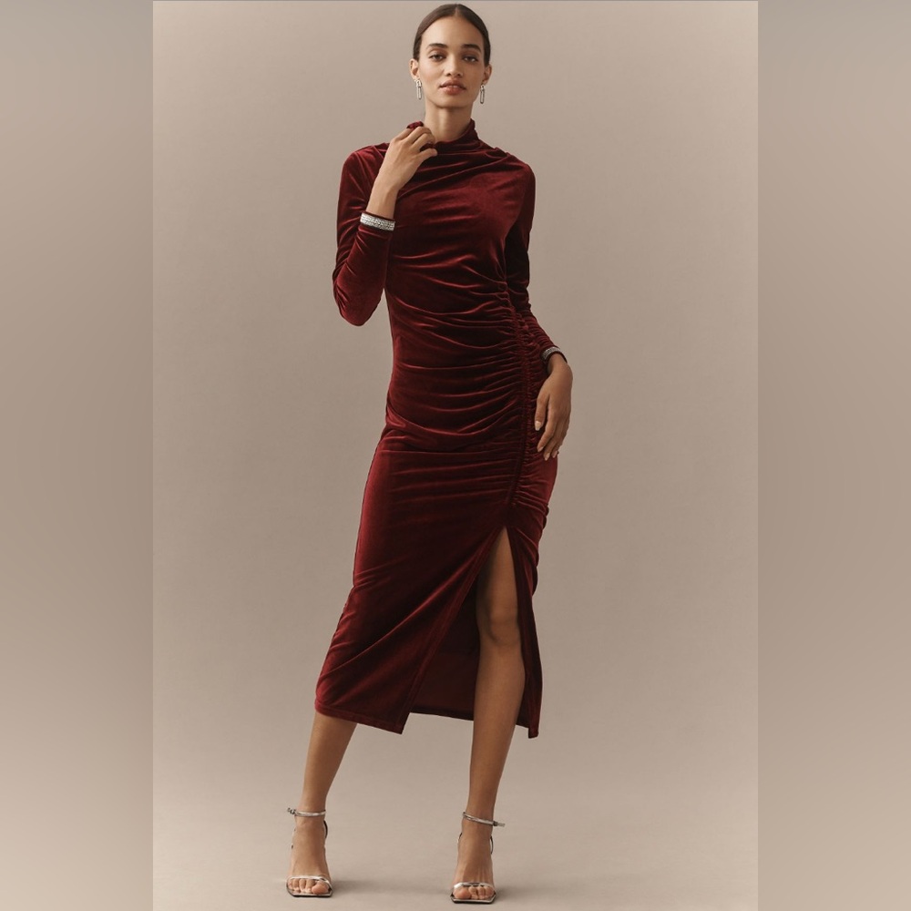 ✨ Anthropologie Maya Ruched Cowl-Neck Dress: Velvet Long-Sleeve Edition Sz 2X - Picture 5 of 10